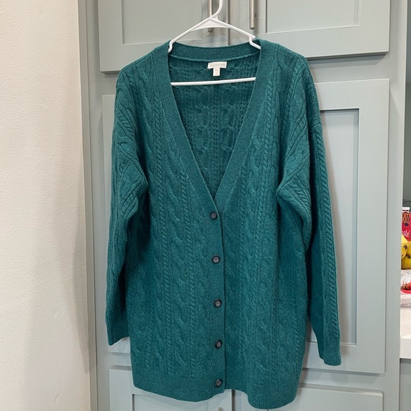 Cashmere. Garnet Hill Deep Teal Cardigan Sweater - Picture 2 of 7